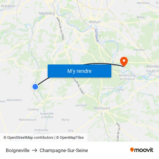 Boigneville to Champagne-Sur-Seine map