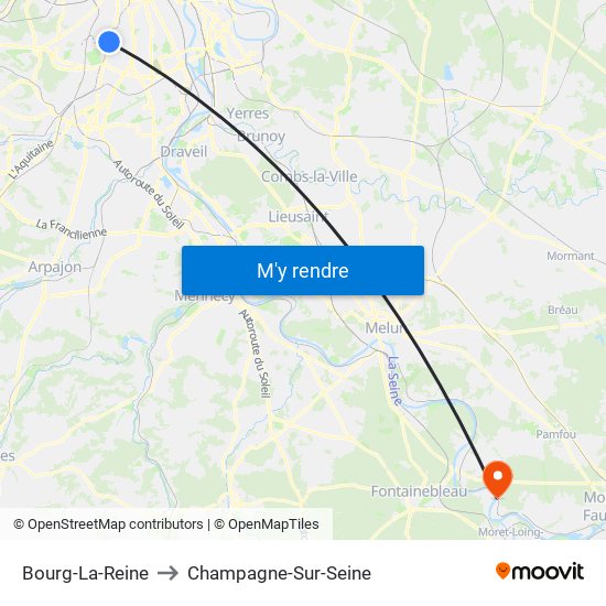 Bourg-La-Reine to Champagne-Sur-Seine map