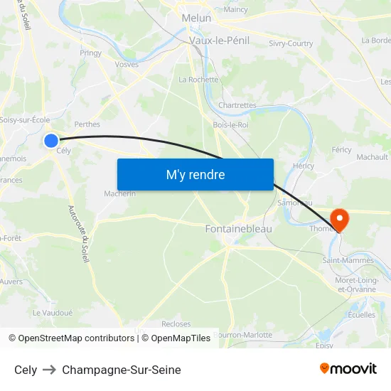 Cely to Champagne-Sur-Seine map