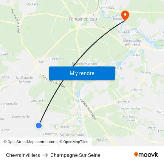 Chevrainvilliers to Champagne-Sur-Seine map