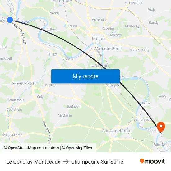 Le Coudray-Montceaux to Champagne-Sur-Seine map