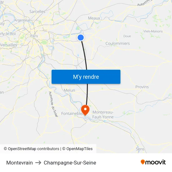 Montevrain to Champagne-Sur-Seine map