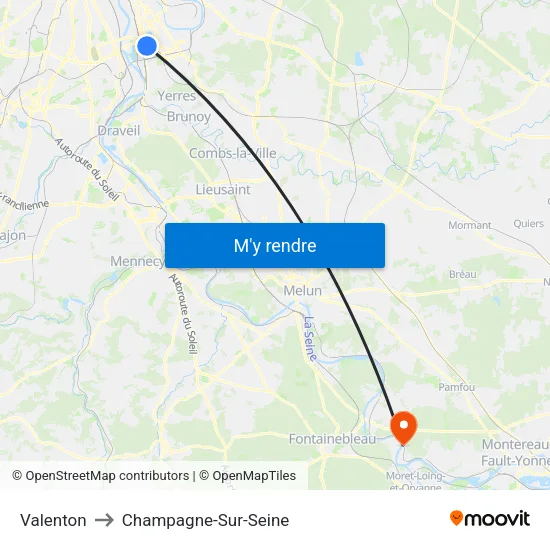 Valenton to Champagne-Sur-Seine map