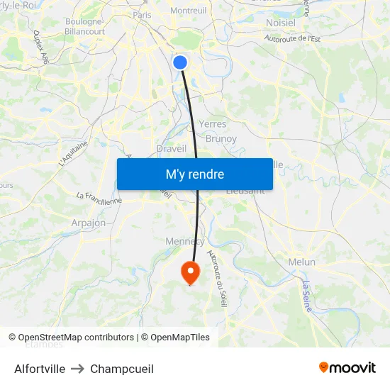 Alfortville to Champcueil map