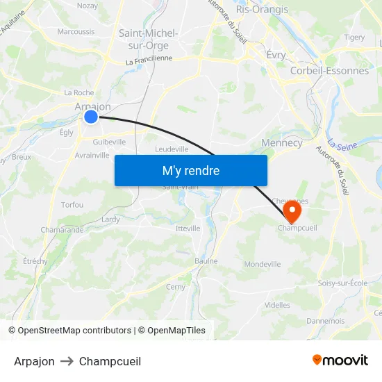 Arpajon to Champcueil map