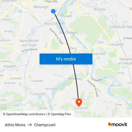 Athis-Mons to Champcueil map