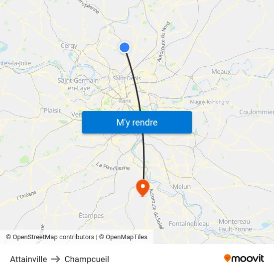 Attainville to Champcueil map