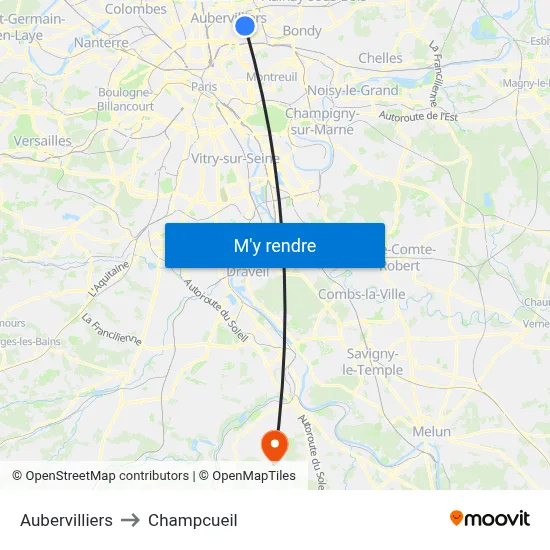 Aubervilliers to Champcueil map