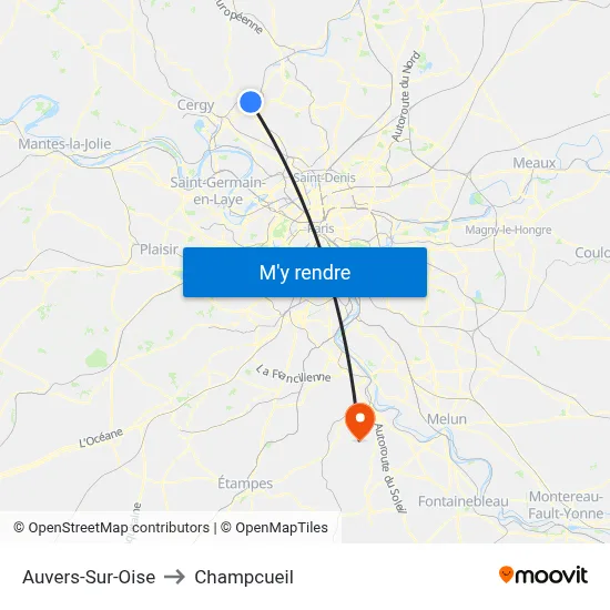 Auvers-Sur-Oise to Champcueil map