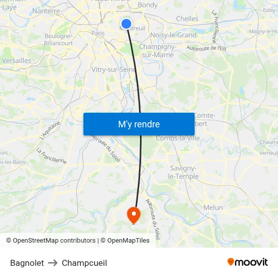 Bagnolet to Champcueil map