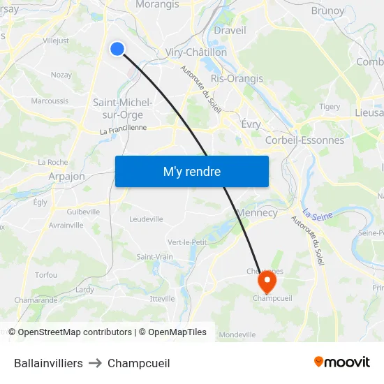 Ballainvilliers to Champcueil map