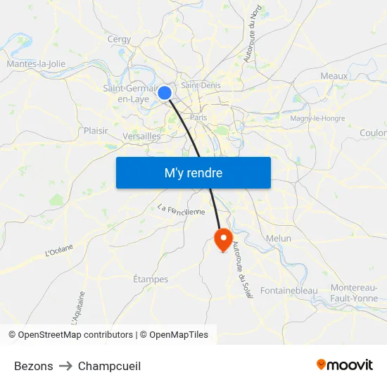 Bezons to Champcueil map