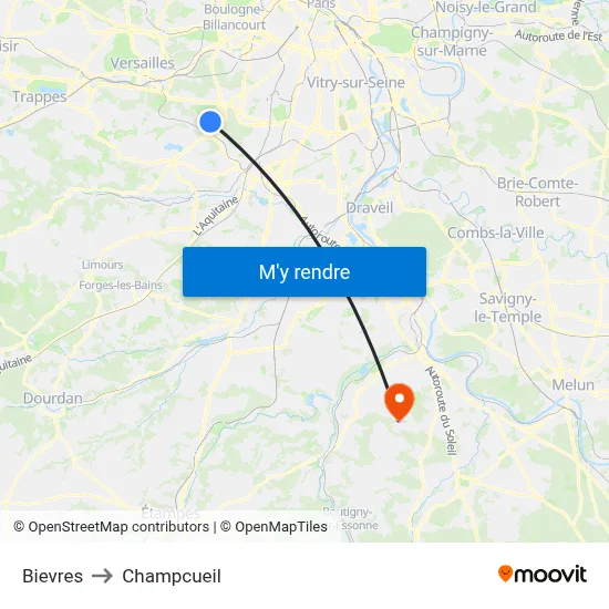 Bievres to Champcueil map