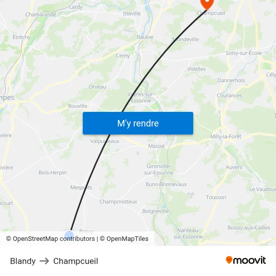 Blandy to Champcueil map