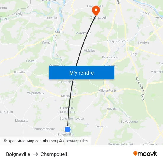 Boigneville to Champcueil map