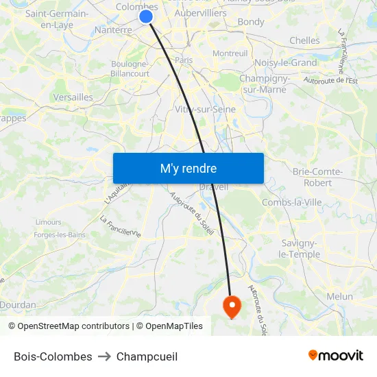 Bois-Colombes to Champcueil map