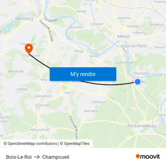 Bois-Le-Roi to Champcueil map