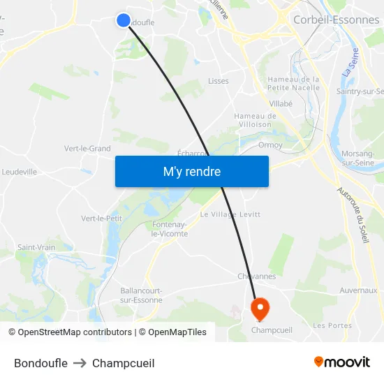 Bondoufle to Champcueil map