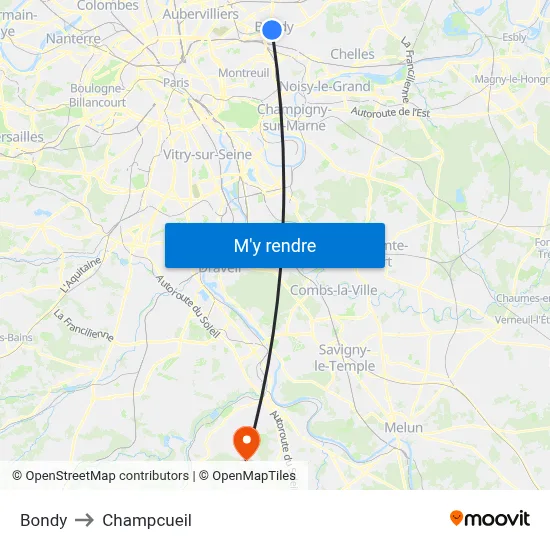 Bondy to Champcueil map