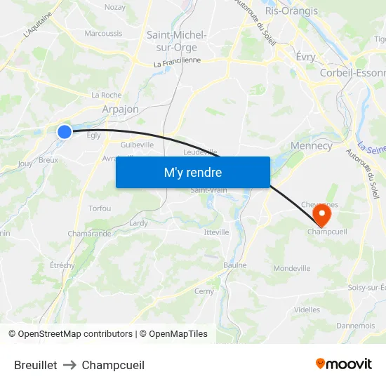 Breuillet to Champcueil map