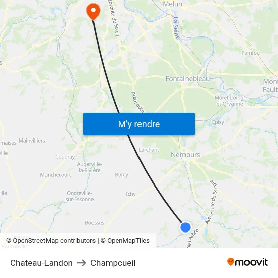 Chateau-Landon to Champcueil map