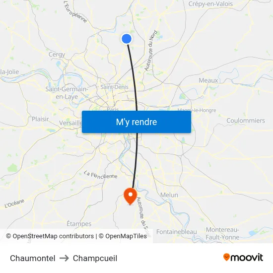 Chaumontel to Champcueil map
