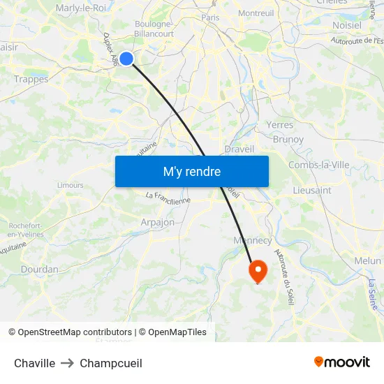 Chaville to Champcueil map