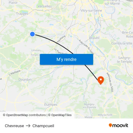 Chevreuse to Champcueil map
