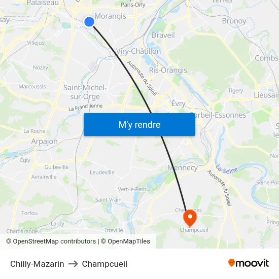 Chilly-Mazarin to Champcueil map