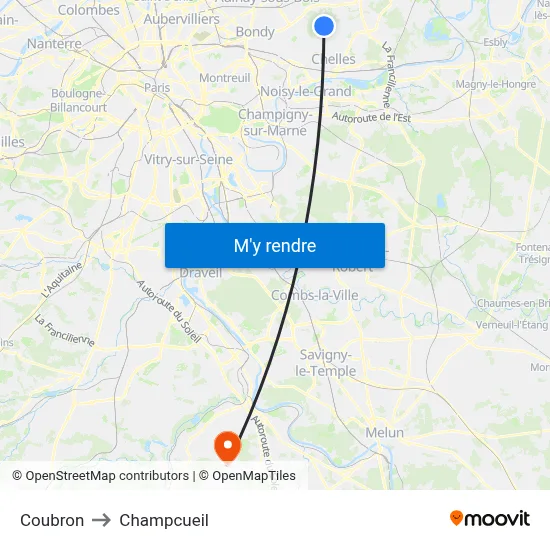 Coubron to Champcueil map