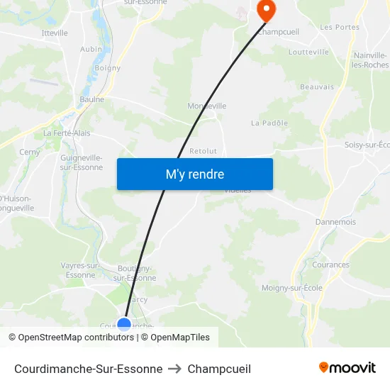 Courdimanche-Sur-Essonne to Champcueil map
