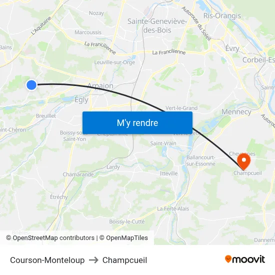 Courson-Monteloup to Champcueil map