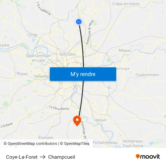 Coye-La-Foret to Champcueil map