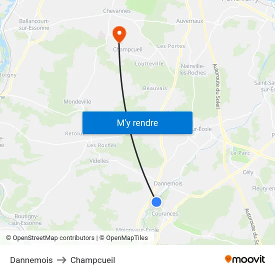 Dannemois to Champcueil map