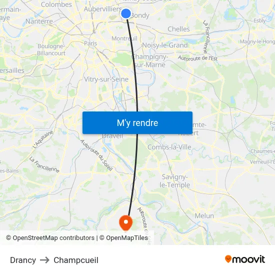 Drancy to Champcueil map