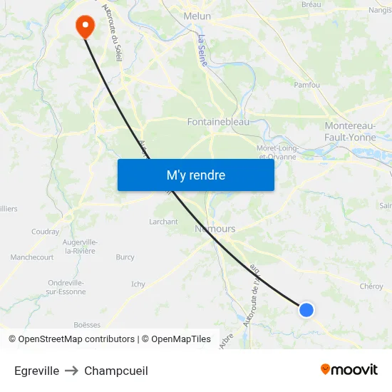 Egreville to Champcueil map