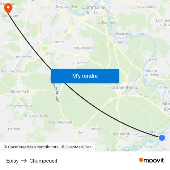 Episy to Champcueil map