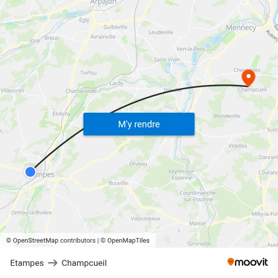 Etampes to Champcueil map