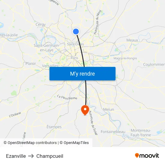 Ezanville to Champcueil map