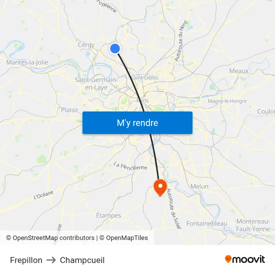 Frepillon to Champcueil map