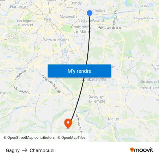 Gagny to Champcueil map