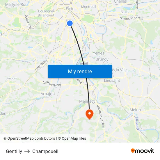 Gentilly to Champcueil map