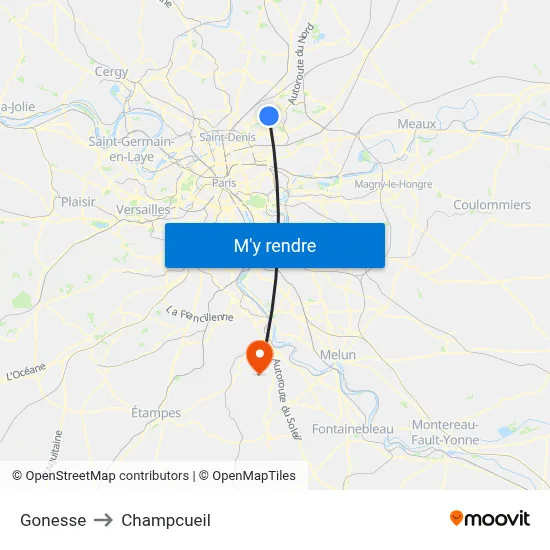 Gonesse to Champcueil map