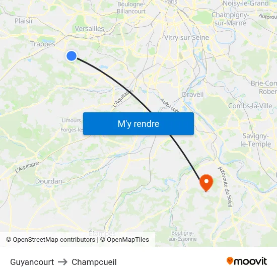 Guyancourt to Champcueil map