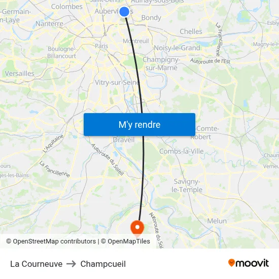 La Courneuve to Champcueil map