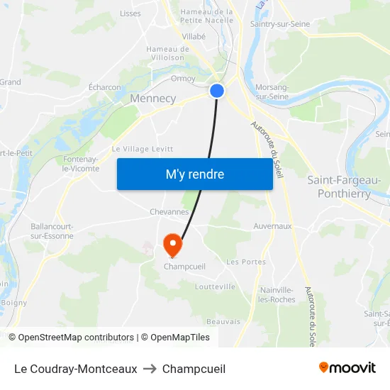 Le Coudray-Montceaux to Champcueil map