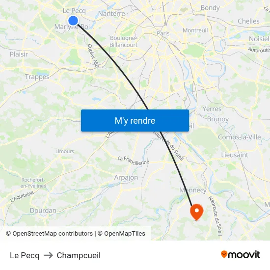 Le Pecq to Champcueil map