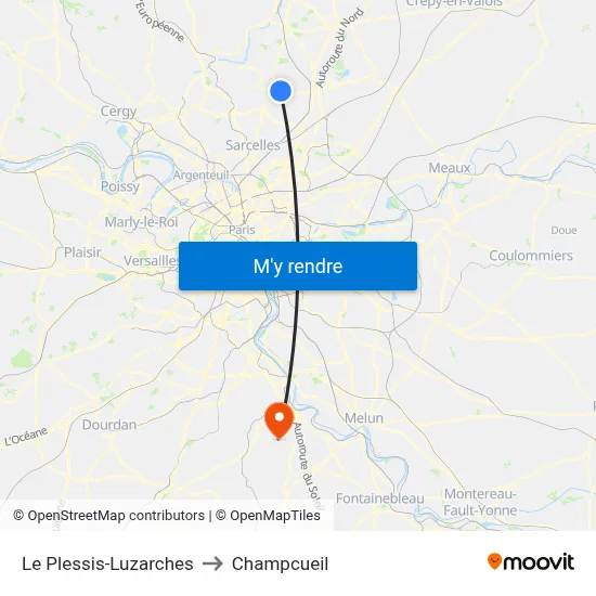 Le Plessis-Luzarches to Champcueil map