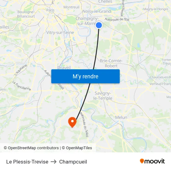 Le Plessis-Trevise to Champcueil map