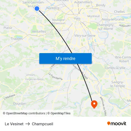 Le Vesinet to Champcueil map